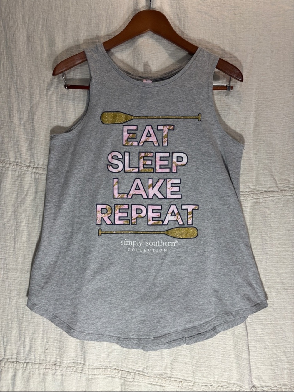 Simply Southern Gray Tank Top with Pink and Gold Graphic